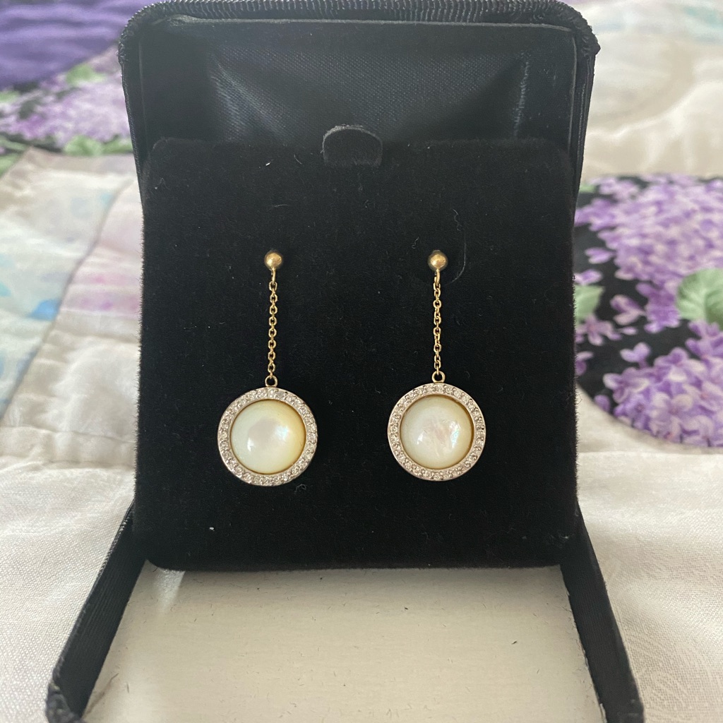 10k Mother Of Pearl And Diamond Earrings